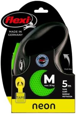 Flexi New Neon Tape Green Medium 5m Retractable Dog Leash/Lead for Dogs up to 25kgs/55lbs