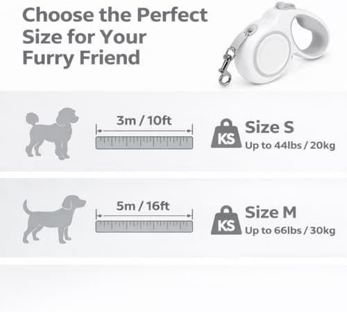 10-16FT,66LBS,Highly Reflective Retractable Dog Leash,S-Gray