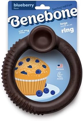Benebone Ring Dog Chew Toy for Aggressive Chewers, Blueberry, Large