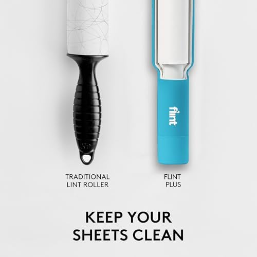 Flint Plus Retractable Lint Remover & Pet Hair Roller for Clothes – Refillable & Reusable Lint Roller with 70 Extra Sticky Tear-Off Sheets – Value Pack, Light Blue