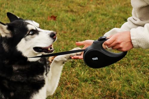 TUG Original Retractable Dog Leash, Anti-Slip, 16’ Tape (Large, Black/Grey)