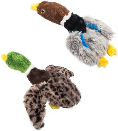 Stuffing-Free Duck Dog Toys, 2 Pack Plush Squeaky Toys with 6 Total Squeakers for Small Medium Dogs, Hollow Body Toys for Interactive Play
