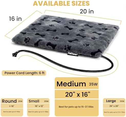 Pet Heating Pad for Cats Dogs Indoor & Sheltered Outdoor Waterproof Heated Cat Bed Heated Dog Bed Chew Resistant Cord Constant Temperature Electric Warming (Grey, M: 20" × 16" × 1.3")