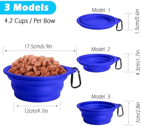 PetBonus 2-Pack Large Silicone Collapsible Dog Bowls, 34oz/1000ml BPA Free Portable Foldable Travel Bowl for Pet Cat, Food Water Feeding Dish for Camping with 2 Carabiners (Army Green, Blue)