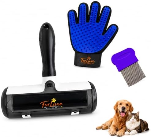 3-in-1 Pet Hair Remover Kit – Reusable Lint Roller, Deshedding Brush & Grooming Glove for Dogs & Cats – Removes Fur from Furniture, Carpet & Clothes