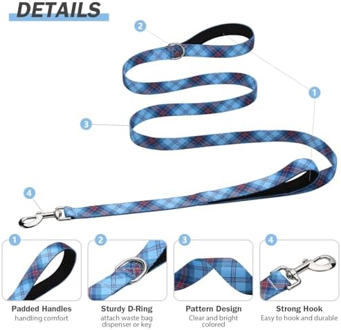 Hikiko 4FT Dog Leash Padded Double Handle with Designed Pattern