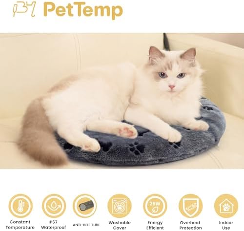 Pet Heating Pad for Cats Dogs Indoor & Sheltered Outdoor Waterproof Heated Cat Bed Heated Dog Bed Chew Resistant Cord Constant Temperature Electric Warming (Grey, R: 16" × 16" × 1.3")