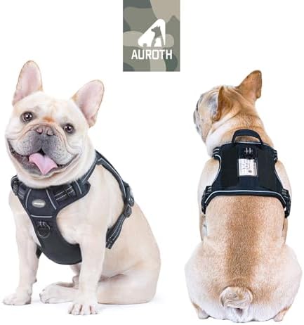 Auroth Tactical Dog Harness for Small Medium Dogs No Pull Adjustable Pet Harness Reflective K9 Working Training Easy Control Pet Vest Military Service Dog Harnesses Black S