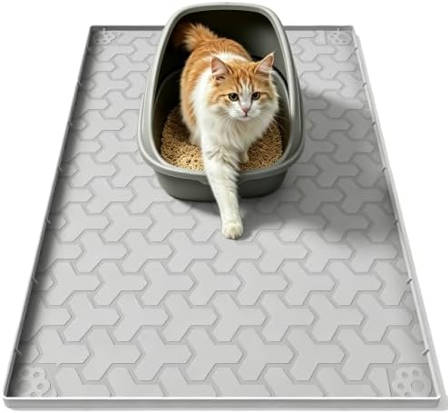 Silicone Cat Litter Mat 34"x22", 0.55‑Inch Raised Lip for Indoor Cats