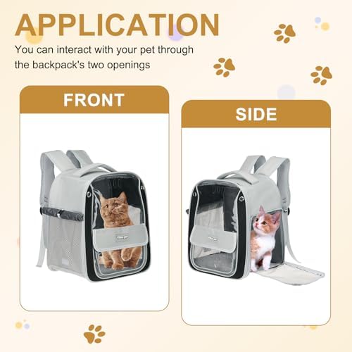 Pet Backpack Carrier, Portable and Ventilated, Oxford Cloth, Dogs Cats and Small Animals Travel Bag 13", (Gray, 1 Pcs), Intended for Hiking/Camping/Traveling