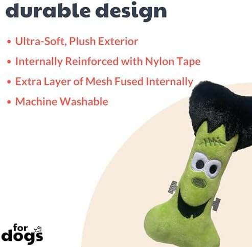 Huxley & Kent for Dogs | Franken Bone | Halloween Power Plush Dog Toy with Squeaker | Funny Dog Toy Gift | Fun, Durable, and Safe | H&K Squeaky Dog Toys