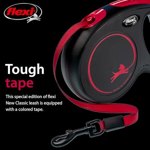 FLEXI® New Classic Tape Retractable Dog Leash, Medium 16ft -Black Red