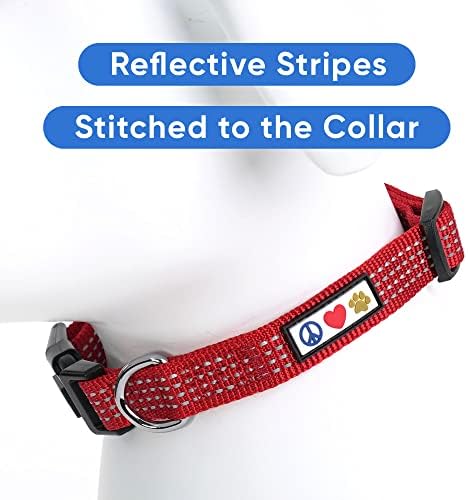 Pawtitas Reflective Dog Collar for Large Dogs – Adjustable Nylon Collar with Quick-Release Buckle | Fits Neck 16–26 in | Night Safety Training Collar | L | Red