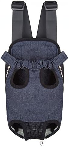 Pet Dog Puppy Cat Carrier Five Holes Backpack Double Shoulder Straps Denim Front Chest Backpack Bag, S, Blue