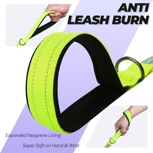 VIVAGLORY Double Handle Dog Leash Twingrip, 5ft x 1in, Neon Yellow