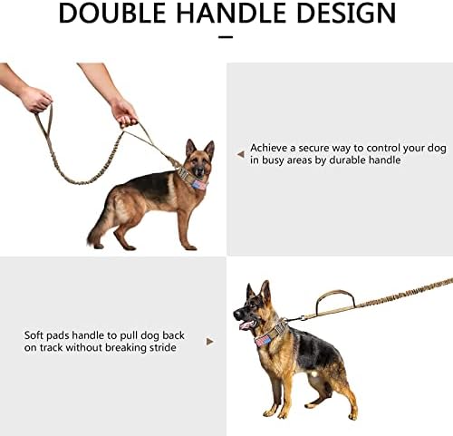 DAGANXI Tactical Dog Collar Leash Set, Adjustable Military Training Nylon Dog Collar with Controll Handle and Heavy Metal Buckle for Medium and Large Dogs，with Patches and Airtags Case (XL, Brown-SET)