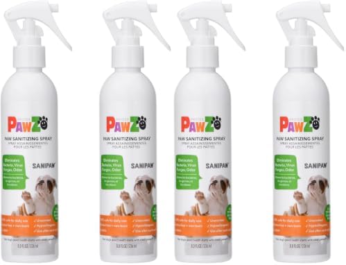 PawZ SaniPaw Dog Paw Cleaner and Odor Eliminator Spray, 8 Oz Paw Sanitizer and Dog Repellent Spray, 4 Pack