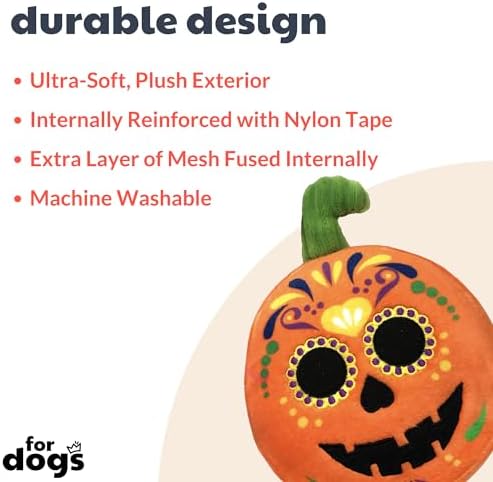Huxley & Kent for Dogs | Sugar Skull Pumpkin | Halloween Power Plush Dog Toy with Squeaker | Funny Dog Toy Gift | Fun, Durable, and Safe | H&K Squeaky Dog Toys