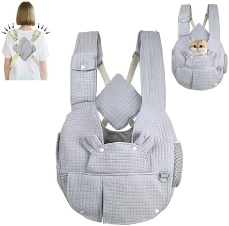 Carry Small Dogs and Cats for Versatile Pocket Portable Pet Front Backpack ，Reducing Back Pain, for outings,Travel, cat Sling Carrier,Grey