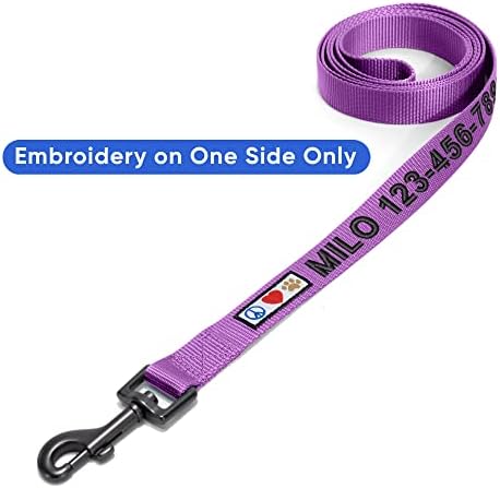 Pawtitas Personalized 6 ft Purple Dog Leash XXS/Cat Custom Name and Phone Embroidery Strong Nylon Leash for Small Breeds