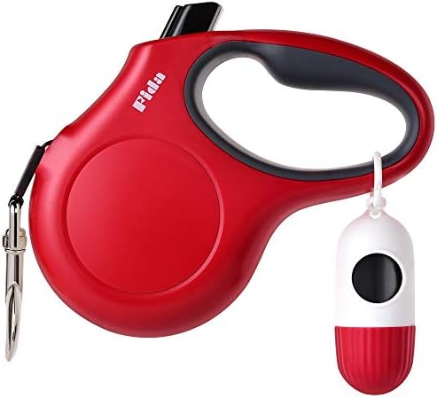 Fida Retractable Dog Leash with Dispenser and Poop Bags, 16 ft, Red