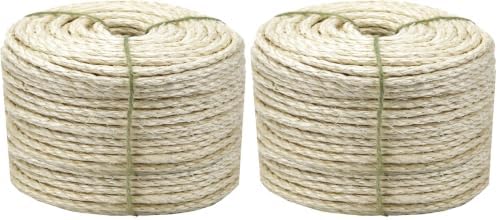 Cat Sisal Rope 164-Feet 4mm for Scratcher Repair and Replace Scratching Post, DIY Hemp Twine Rope for Cat Tree Tower Carpet Mat Kicker House, Pet Toy, and Crafts Gardening Home Decorating (Pack of 2)