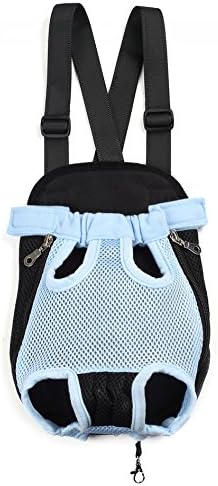 Pet Dog Puppy Cat Carrier Five Holes Backpack Double Shoulder Straps Mesh Front Chest Backpack Bag, M, Blue