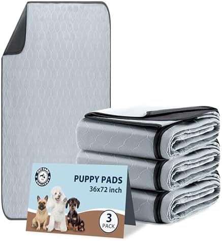 Washable Pee Pads for Dogs, Reusable Puppy Pads 36x72, 3 Pack, White Grey