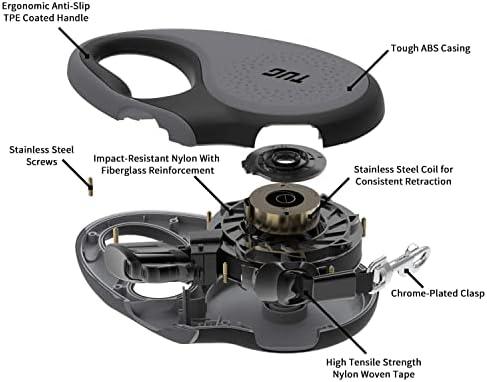 TUG 360° Tangle-Free Retractable Dog Leash with Waste Bag Dispenser (Small, Grey)
