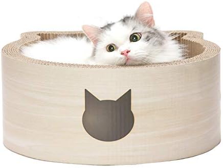 Necoichi Cat-Headed Scratcher Bed (Birch, Regular) | Cardboard Cat Scratcher Bowls for Indoor Cats - Cat Scratching Board, Cat Scratch Pad Reversible Usability and Extra Comfort for Lounge