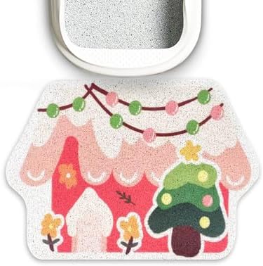 Lukamoo® Cute Cat Litter Mat (30’’x20’’), Large/L, for Kitty Litter & Cute Cat Litter Box, Litter Trapping Mat (Large (30'' x 20''), Snowy House)