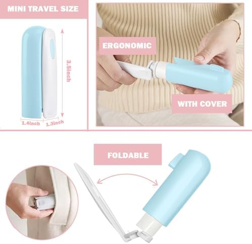 Mini Travel Lint Roller with 150 Sticky Sheets, Foldable Portable Lint Roller for Clothes, Travel, Compact Small Pet Hair Remover for Purse Car Bag Essentials (Blue)