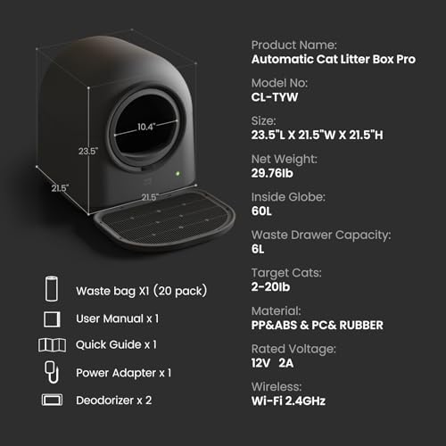 ABRCT L2 Automatic Self Cleaning Litter Box Smart Robot Odor Control Litter Box,Safety Sensors Anti-Pinch,with APP Control Deodorizer and Liner,Hands-Free for Multiple Cats,2026 Version (Black)
