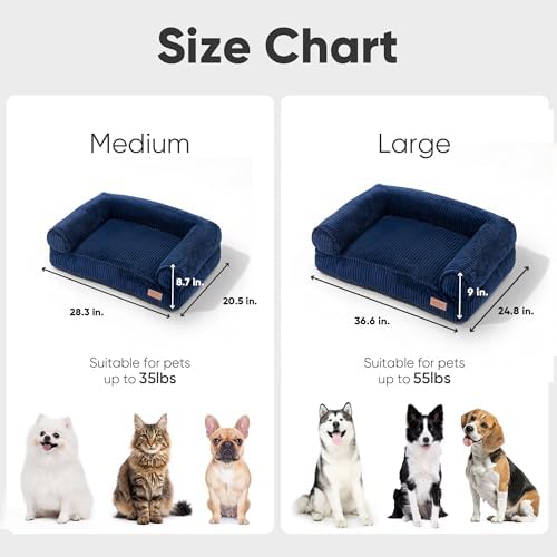 FUKUMARU Dog Couch Bed, Corduroy Cozy Cat Bed, Waterproof, Washable Cover
