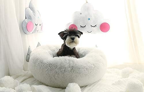 Modern Soft Plush Round Pet Bed for Cats or Small Dogs, Mini Medium Sized Dog Cat Bed Self Warming Autumn Winter Indoor Snooze Sleeping Cozy Kitty Teddy Kennel (24'' D x 8'' H, White)