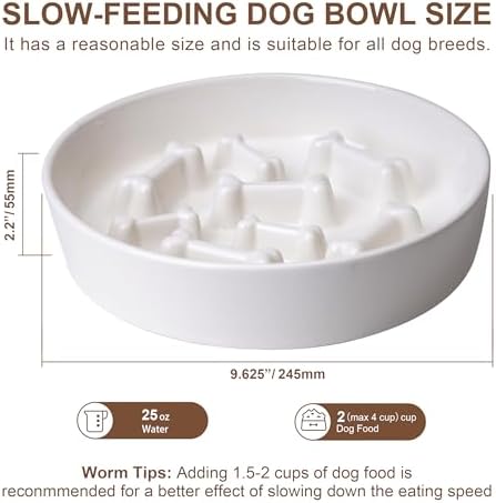Ceramic Slow Feeder Dog Bowls, Ceramic Slow Feeder Maze Dog Food Bowl, Slow Eating Dog Bowl and Slow Feeder Dog Bowl Anti-Choking for Daily Pet Feeding （White Bone）