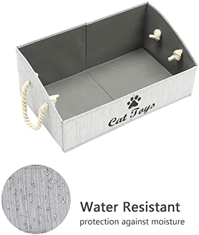 Geyecete Large cat Toys Storage Bins - Foldable Fabric Trapezoid Organizer Boxes with Weave Rope Handle, Collapsible Basket for Shelves,cat Toys,cat Apparel & Accessories(Gray-CAT)