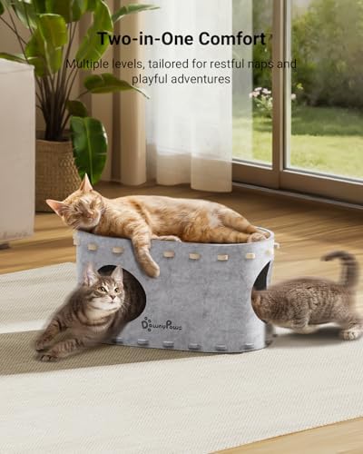 DownyPaws Cat House for Indoor Cats, Cube Castle Cat Bed Cave, Marble