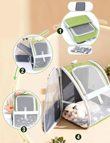 Cat Backpack Carrier with Washable Bed Mat Green Cat Carrier