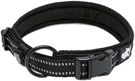 TRUE LOVE Padded Reflective Breathable Nylon Dog Collar, Black, 3XL