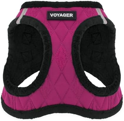 Best Pet Supplies - All Weather Plush, Reflective, No Pull Harness for Small, Medium Dogs, Cats - Secure with Hook & Loop Fastener, Buckle, Double D-Rings - Red Rose Plush, XL