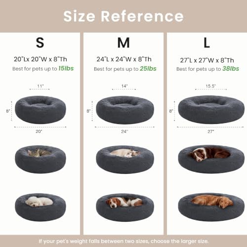 Love's cabin Calming Cat Bed for Indoor Cats, Anti-Anxiety Donut Round Dog Bed,Fluffy Faux Fur Washable Pet Bed for Small Medium Dogs and Cats, Bluish Grey, 24in