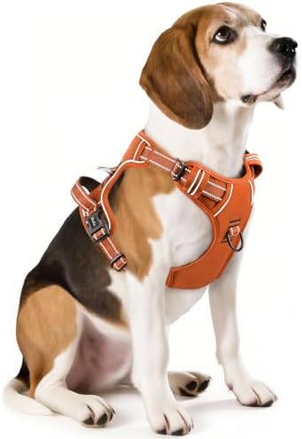 HEELE Dog Harness for Medium Dogs No Pull Dog Vest Harness with Soft Padded Handle Reflective for Outdoor Training, Pumpkin Orange, M