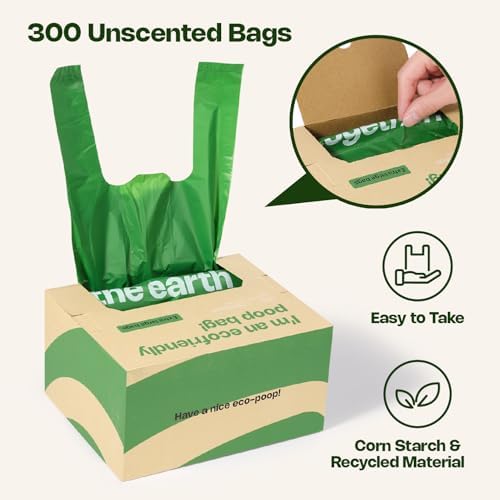 Dog Poop Bags with Handles, 300 Bags, Large Size, Unscented