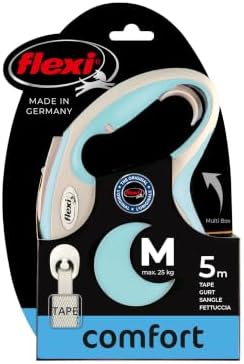 Flexi New Comfort Tape Grey & Light Blue Medium 5m Retractable Dog Leash/Lead for Dogs up to 25kgs/55lbs