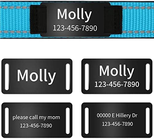 Personalized Reflective Dog Collars,Custom Engraved Stainless Steel Name Plate ID Collar Padded Pet Collar 4 Adjustable Sizes X-Small Small Medium Large (Black ID Tag)