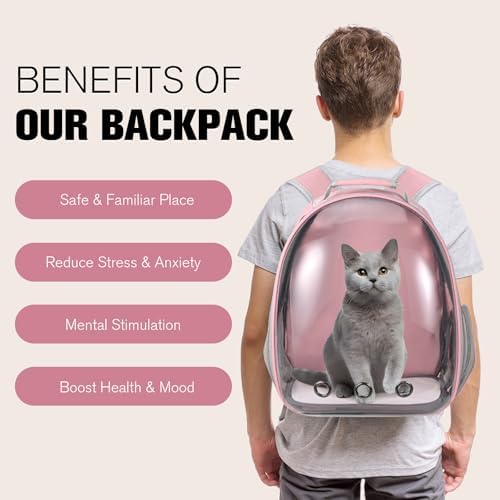 Cat Carrier Backpack, Pet Carrier Backpack Front Pack for Small Medium Cat Puppy Dog Carrier Backpack Bag Space Capsule, Airline-Approved Pet Carrier for Travel Hiking Walking Camping (Pink)