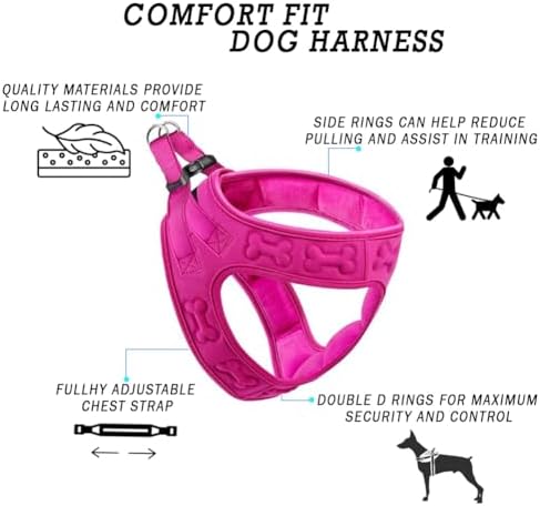 Comfort fit Step-in Dog & Puppy Harness - Comfortable All Weather Dog Vest Harness: Adjustable, Soft Padded, Easy to Put-on for Small, Medium-Sized Dogs.