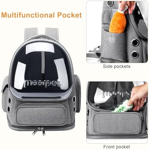 Cat Backpack Carrier, Breathable Cat Bubble Backpack Large Space Cat Carrier Backpack for Kitty Small Dog, Foldable Airline Approved Cats Backpack, Transparent Pet Travel Backpack Up to 20 lbs (Grey)