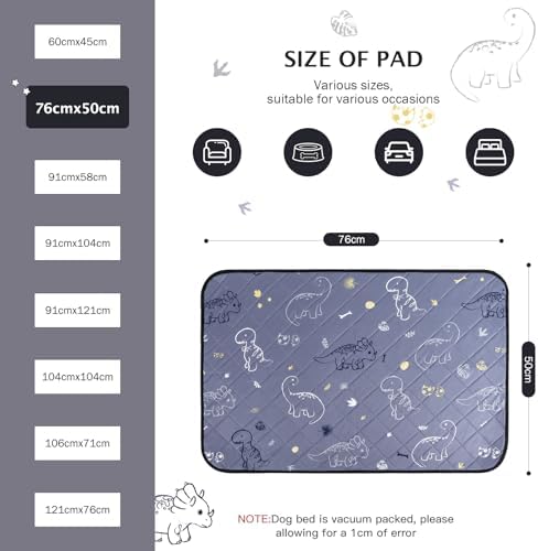 IEUUMLER Washable Pee Pads for Dogs, 2 Pack Non-Slip & Waterproof Pack Whelping Pad, Reusable Washable Puppy Potty Training Pad with Fast Absorbent for Playpen EU007 (Gray Dinosaur, 30"X20"-2pcs)